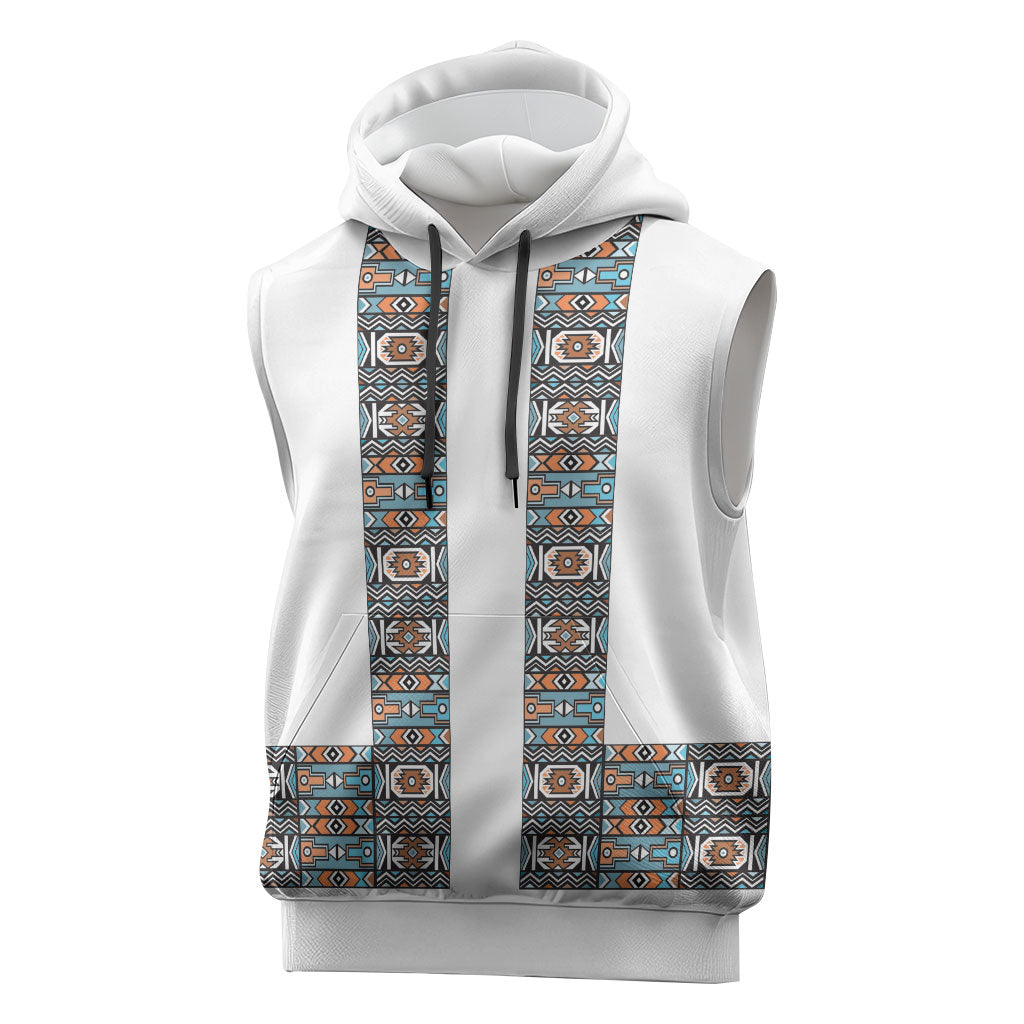 African Ndebele Traditional Attire Sleeveless Hoodie White Ndebele Stripe