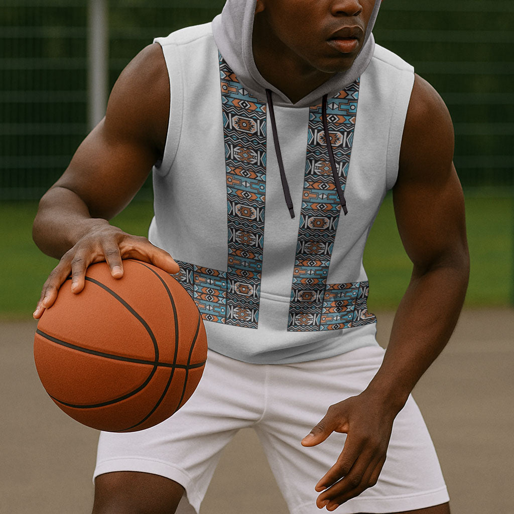 African Ndebele Traditional Attire Sleeveless Hoodie White Ndebele Stripe