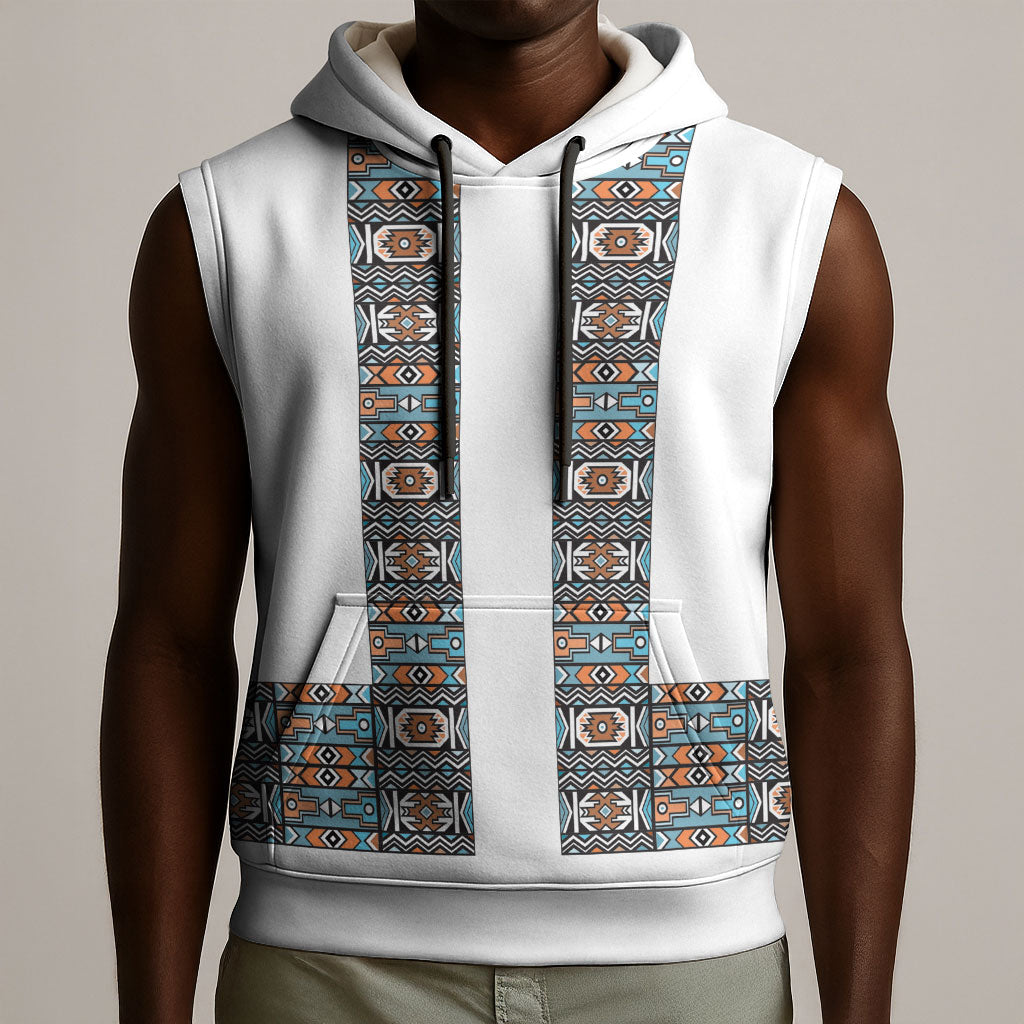 African Ndebele Traditional Attire Sleeveless Hoodie White Ndebele Stripe