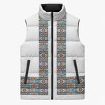 African Ndebele Traditional Attire Sleeveless Puffer Jacket White Ndebele Stripe