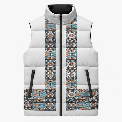 African Ndebele Traditional Attire Sleeveless Puffer Jacket White Ndebele Stripe