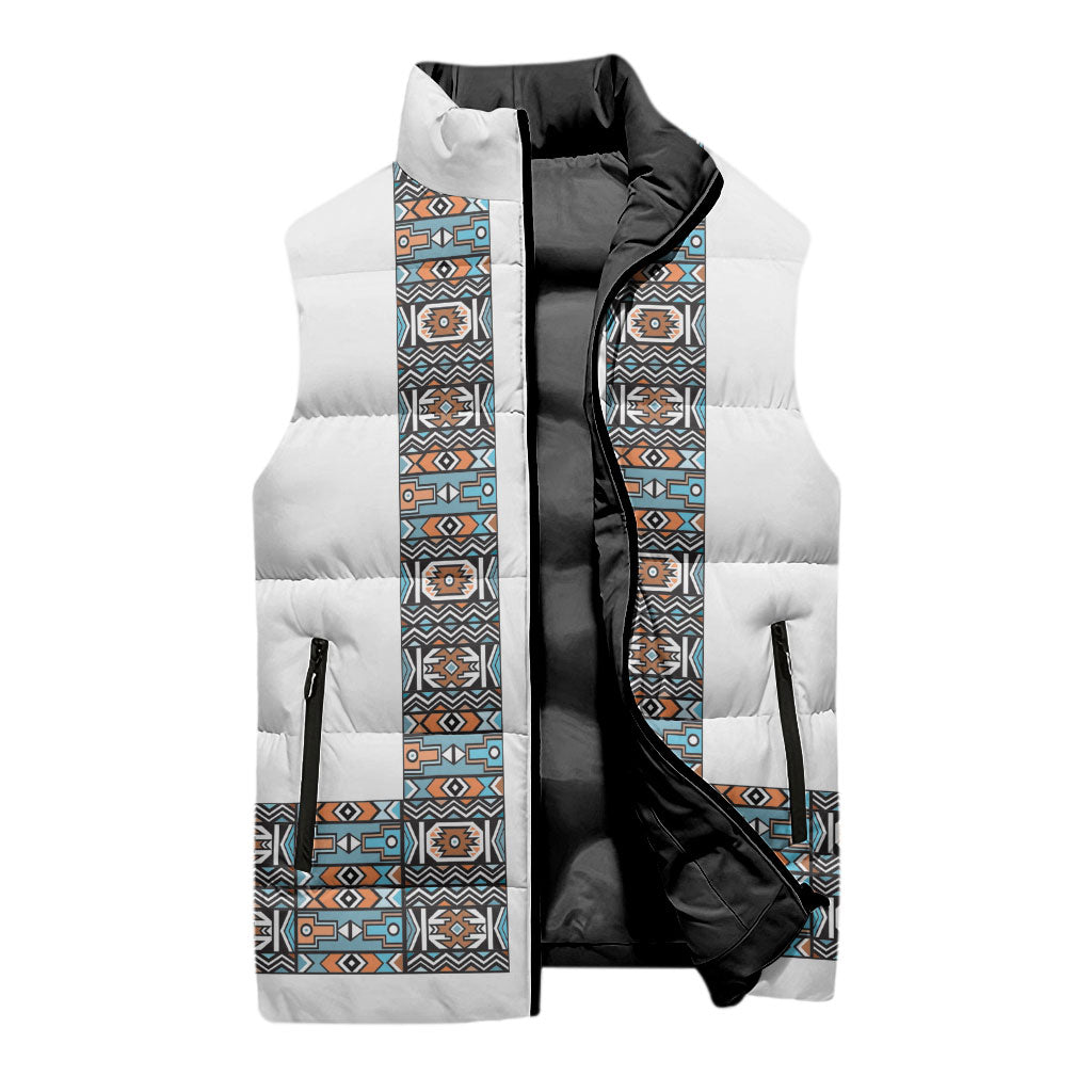 African Ndebele Traditional Attire Sleeveless Puffer Jacket White Ndebele Stripe