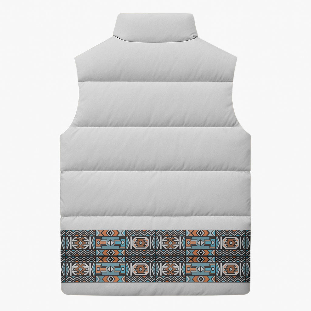African Ndebele Traditional Attire Sleeveless Puffer Jacket White Ndebele Stripe