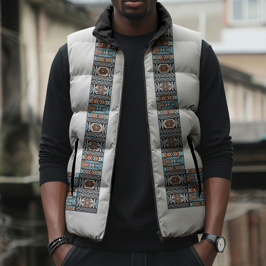 African Ndebele Traditional Attire Sleeveless Puffer Jacket White Ndebele Stripe