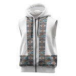 African Ndebele Traditional Attire Sleeveless Zip Hoodie White Ndebele Stripe