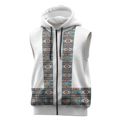 African Ndebele Traditional Attire Sleeveless Zip Hoodie White Ndebele Stripe