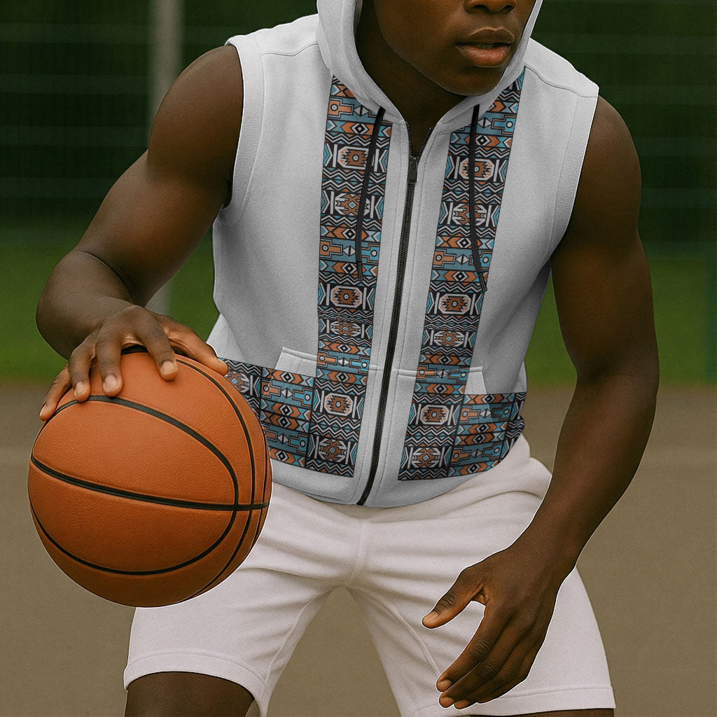 African Ndebele Traditional Attire Sleeveless Zip Hoodie White Ndebele Stripe