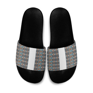 African Ndebele Traditional Attire Slide Sandals White Ndebele Stripe