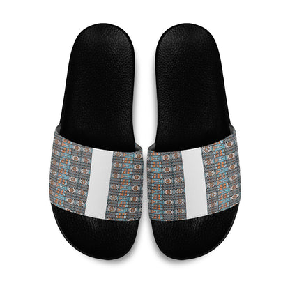 African Ndebele Traditional Attire Slide Sandals White Ndebele Stripe