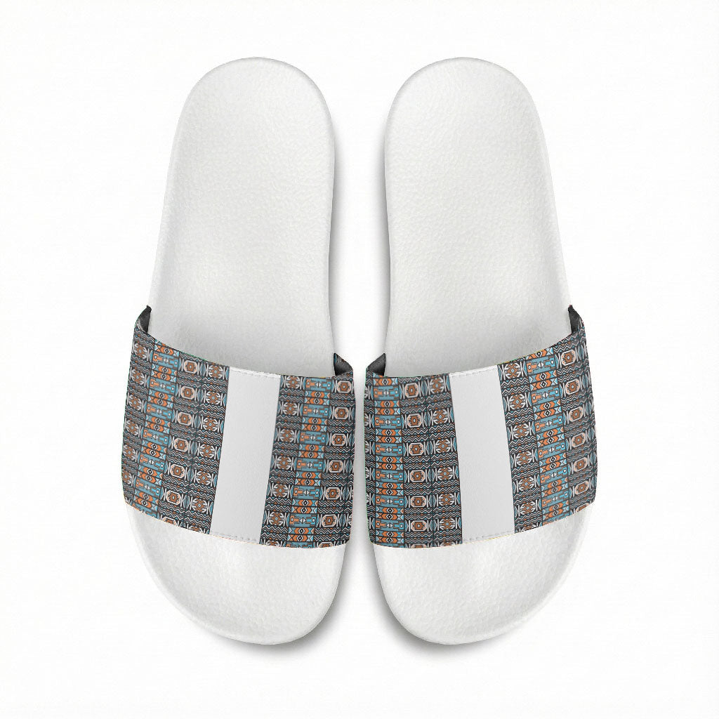 African Ndebele Traditional Attire Slide Sandals White Ndebele Stripe