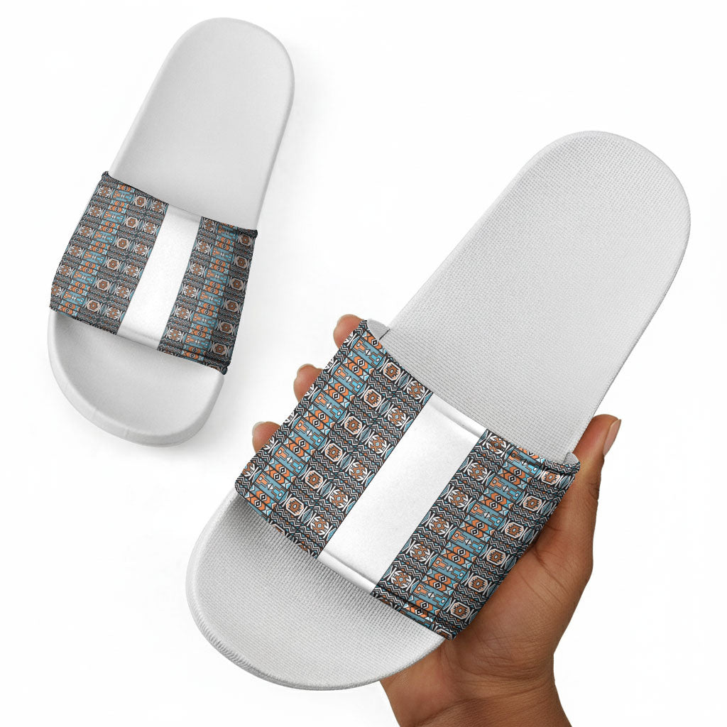 African Ndebele Traditional Attire Slide Sandals White Ndebele Stripe