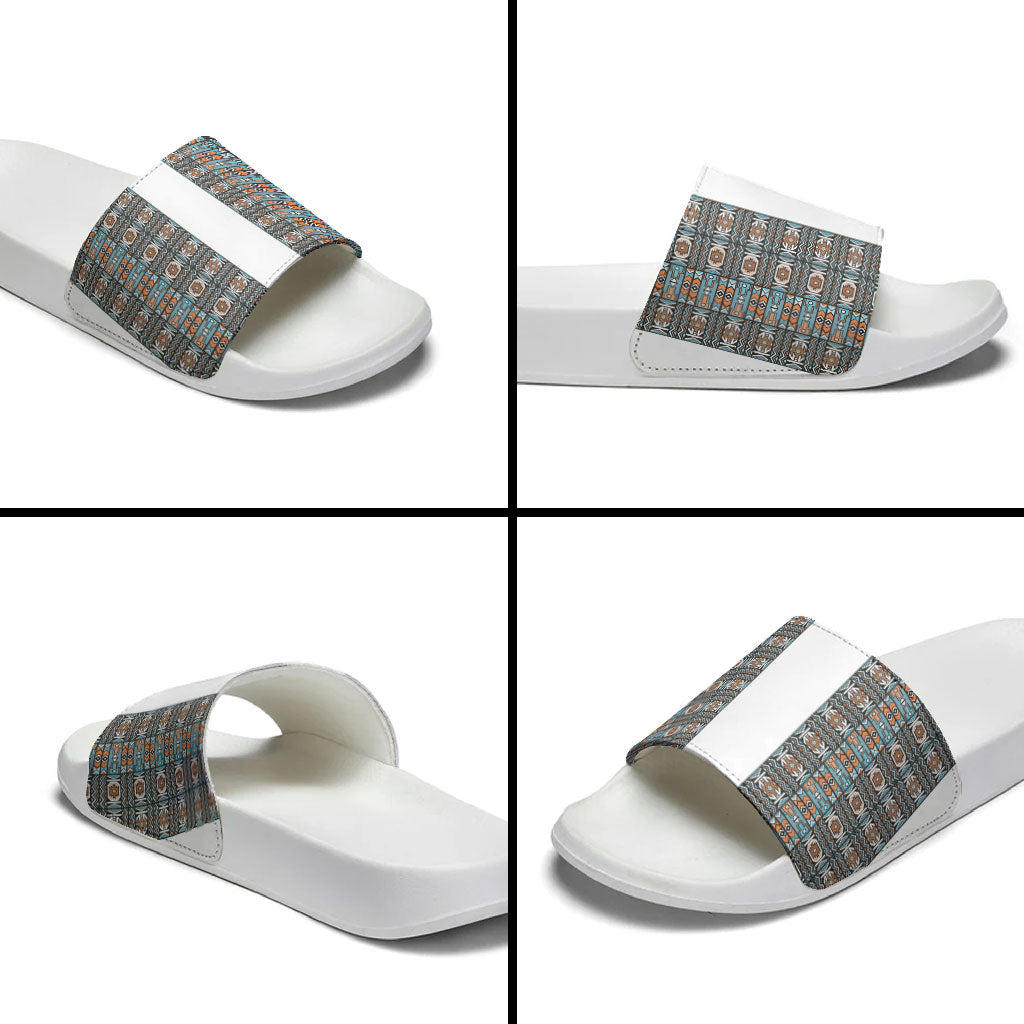 African Ndebele Traditional Attire Slide Sandals White Ndebele Stripe