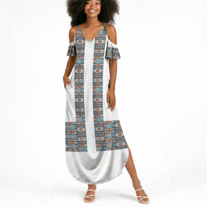 African Ndebele Traditional Attire Summer Maxi Dress White Ndebele Stripe