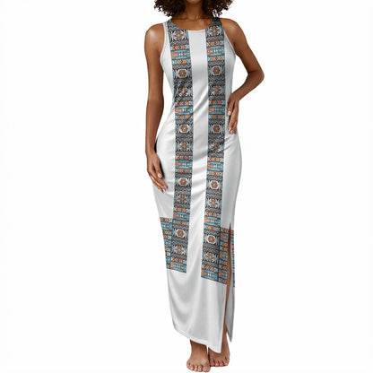 African Ndebele Traditional Attire Tank Maxi Dress White Ndebele Stripe