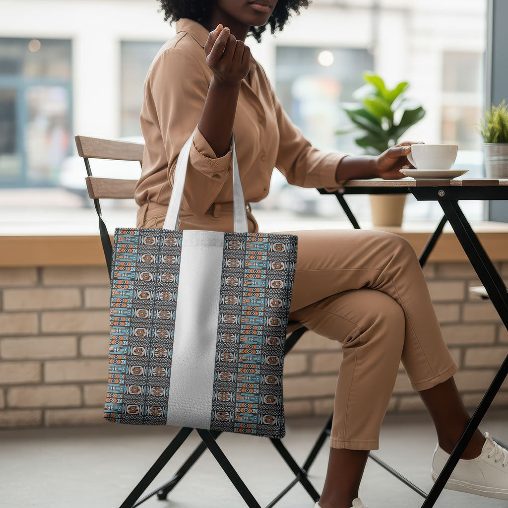 African Ndebele Traditional Attire Tote Bag White Ndebele Stripe