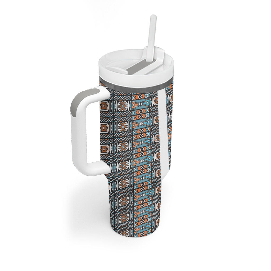 African Ndebele Traditional Attire Tumbler With Handle White Ndebele Stripe