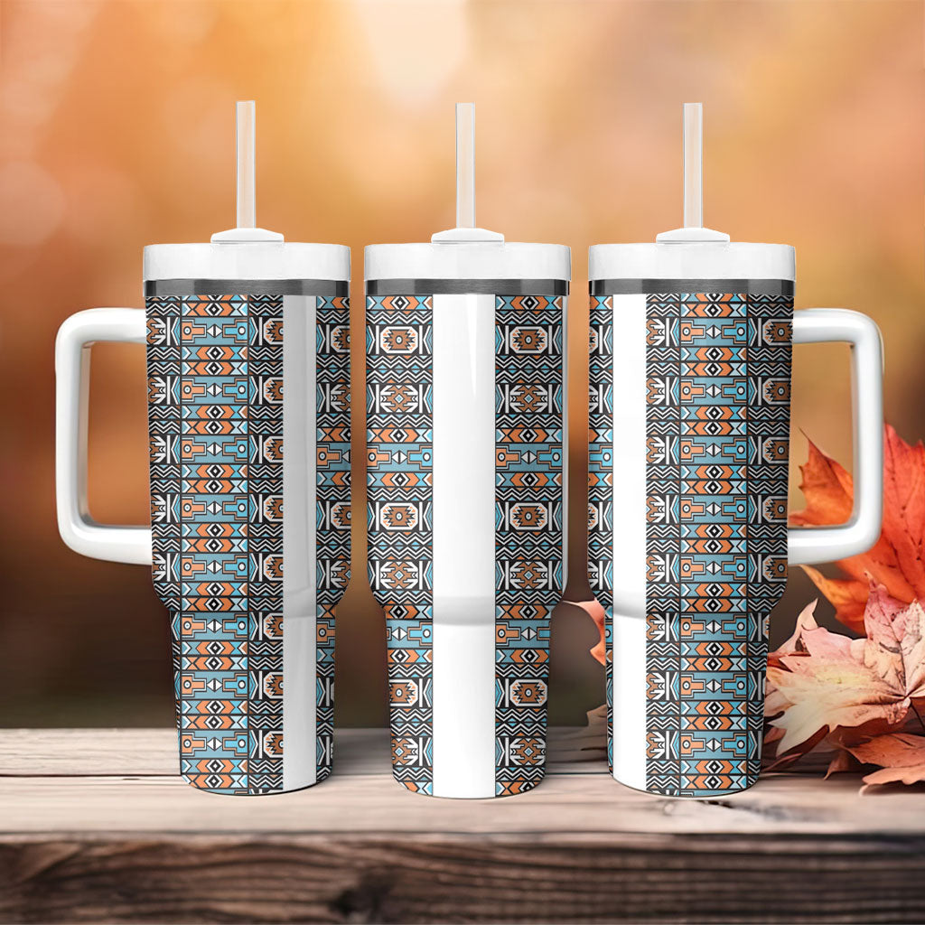 African Ndebele Traditional Attire Tumbler With Handle White Ndebele Stripe