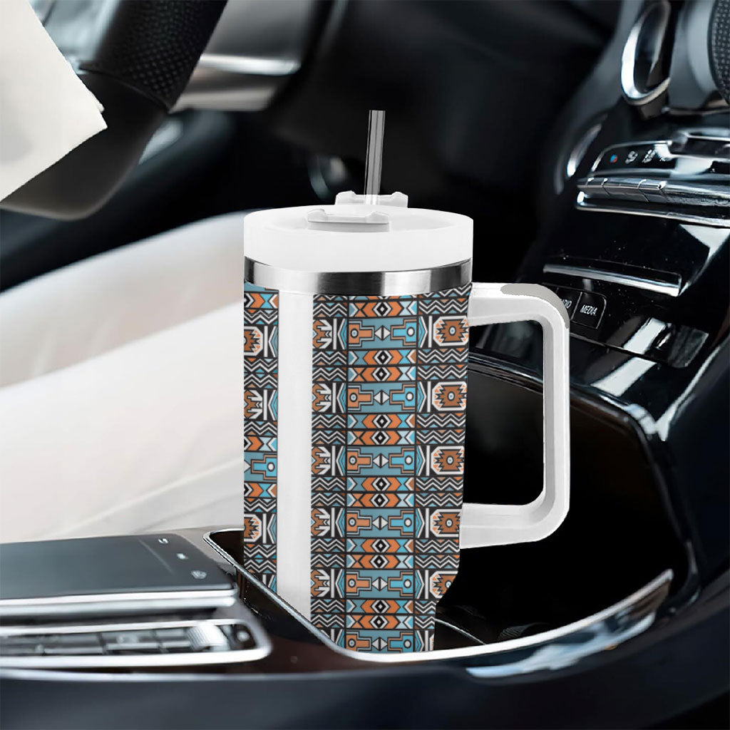 African Ndebele Traditional Attire Tumbler With Handle White Ndebele Stripe