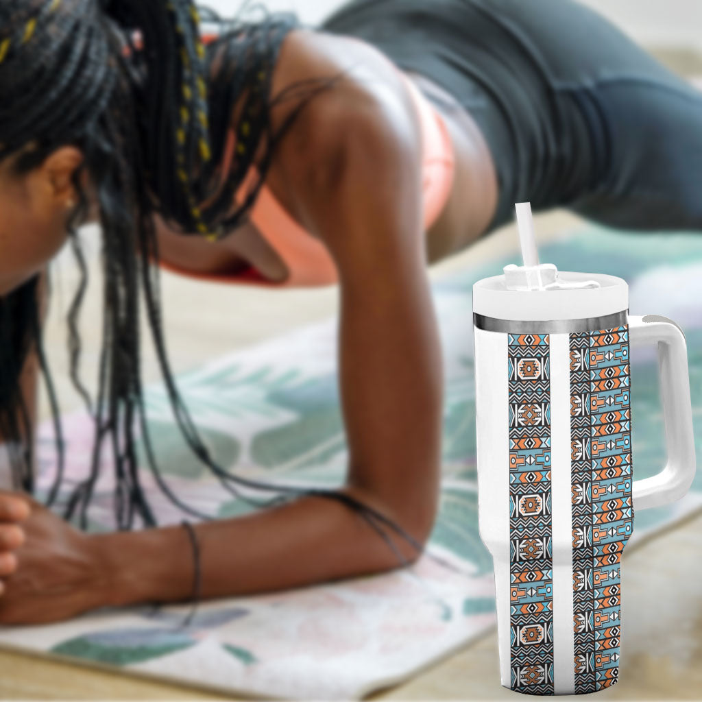 African Ndebele Traditional Attire Tumbler With Handle White Ndebele Stripe