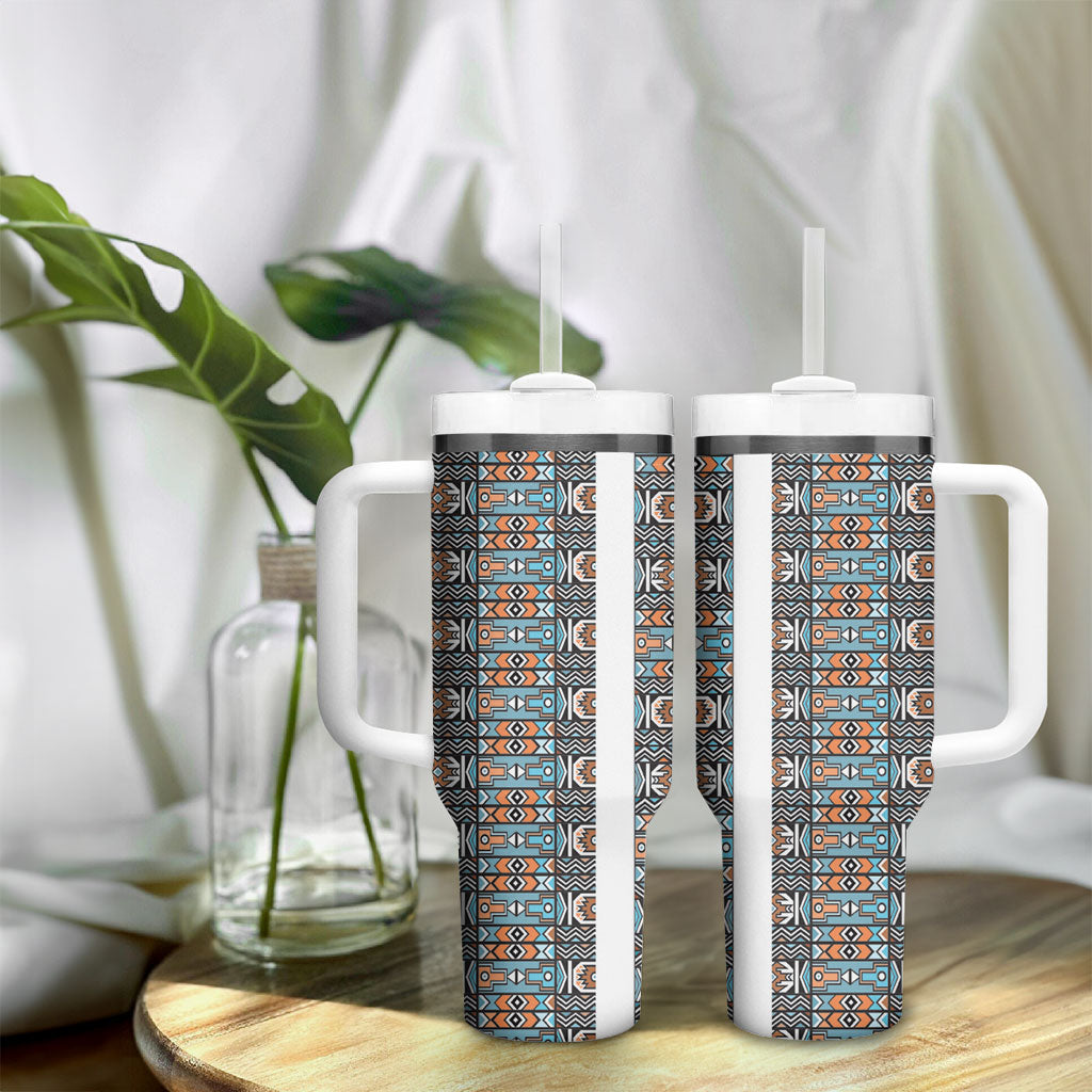 African Ndebele Traditional Attire Tumbler With Handle White Ndebele Stripe