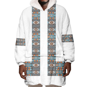 African Ndebele Traditional Attire Wearable Blanket Hoodie White Ndebele Stripe