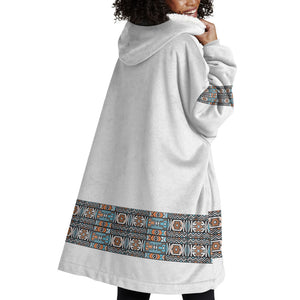 African Ndebele Traditional Attire Wearable Blanket Hoodie White Ndebele Stripe