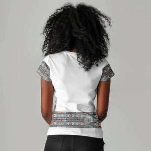 African Ndebele Traditional Attire Women V-Neck T-Shirt White Ndebele Stripe