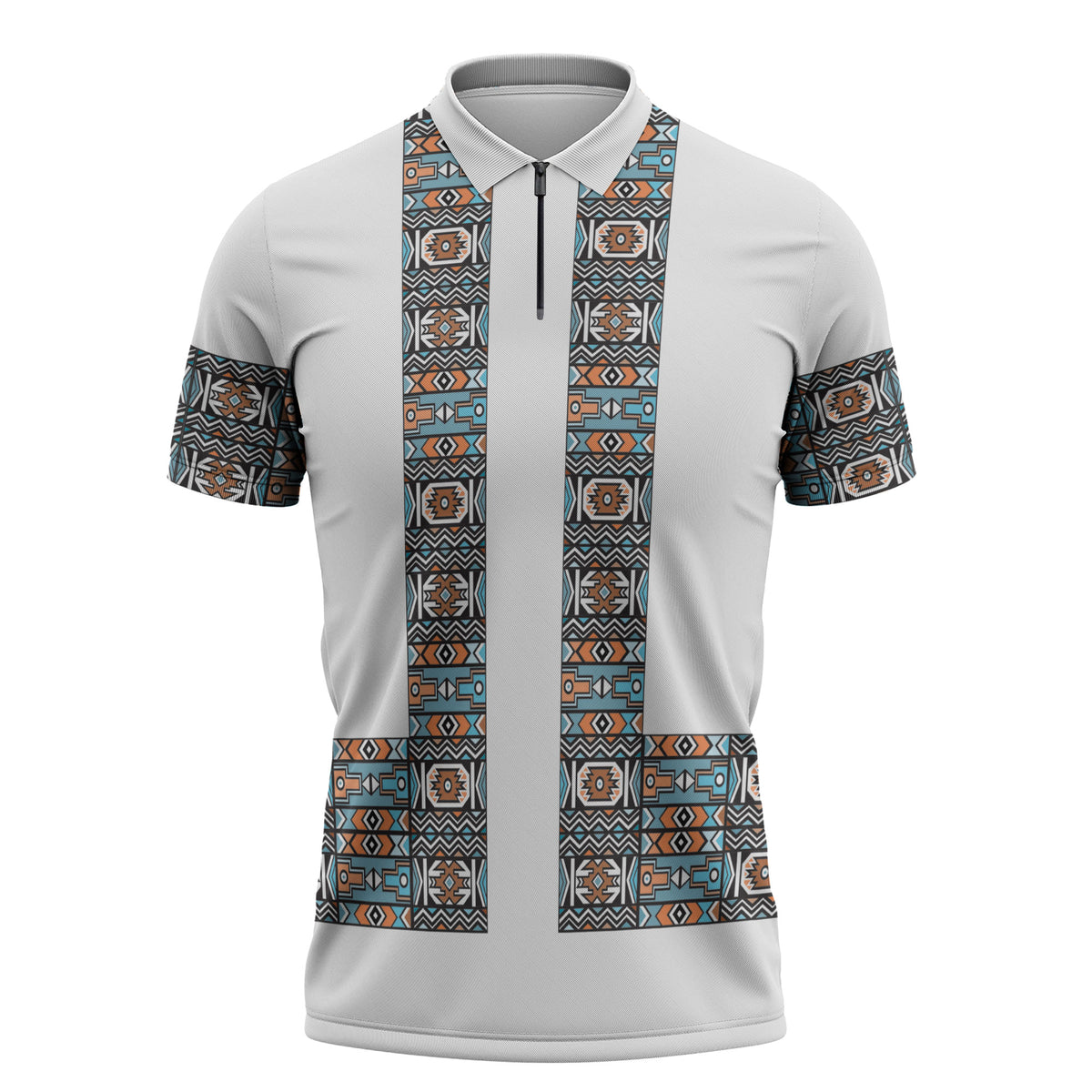 African Ndebele Traditional Attire Zipper Polo Shirt White Ndebele Stripe
