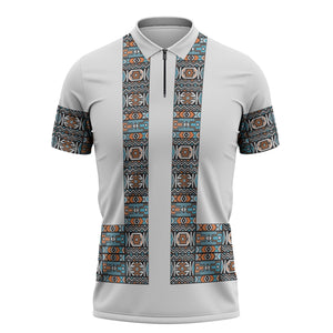 African Ndebele Traditional Attire Zipper Polo Shirt White Ndebele Stripe