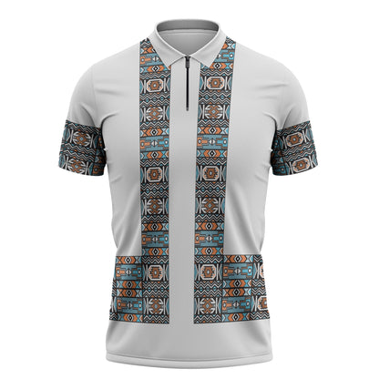African Ndebele Traditional Attire Zipper Polo Shirt White Ndebele Stripe