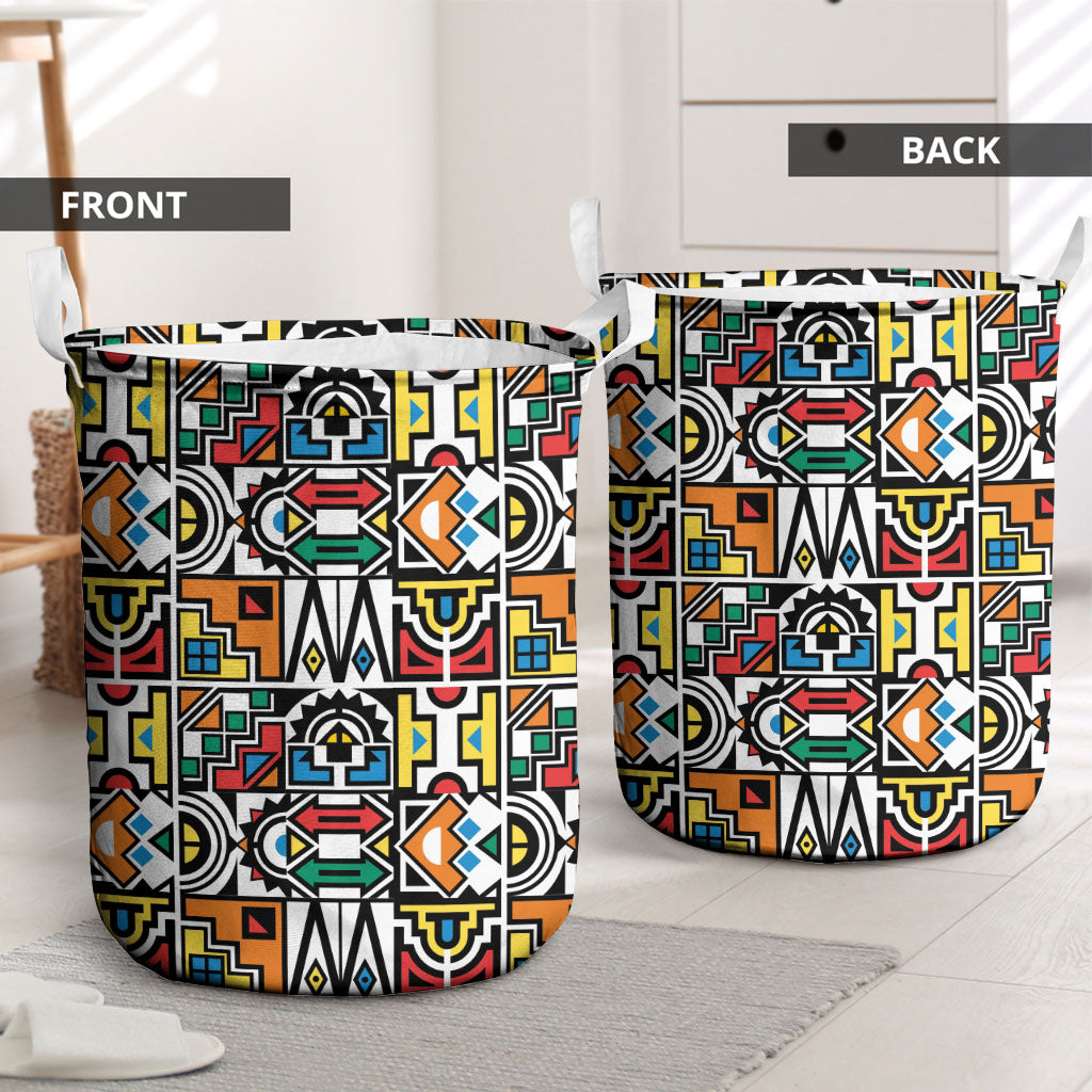 African Geometric Ndebele Patterns Laundry Basket