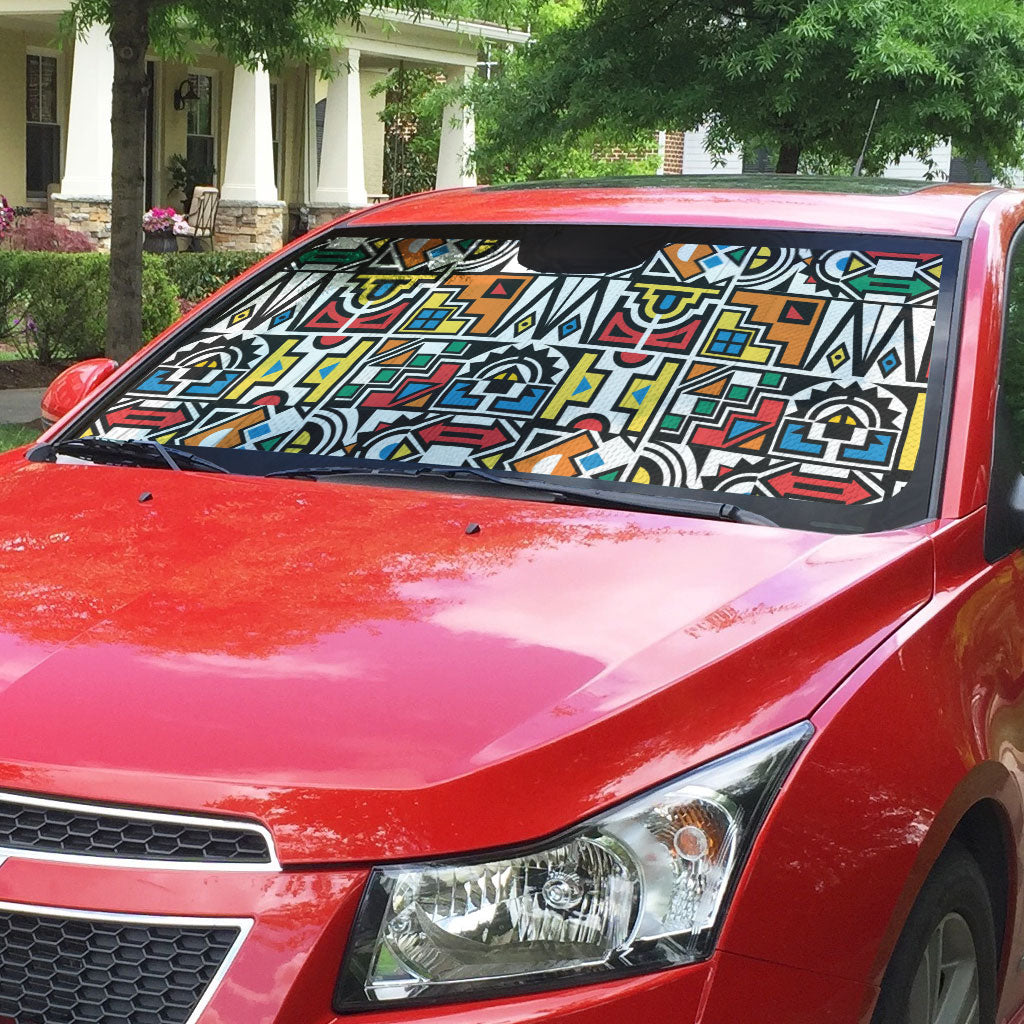 African Geometric Ndebele Patterns Auto Sun Shade