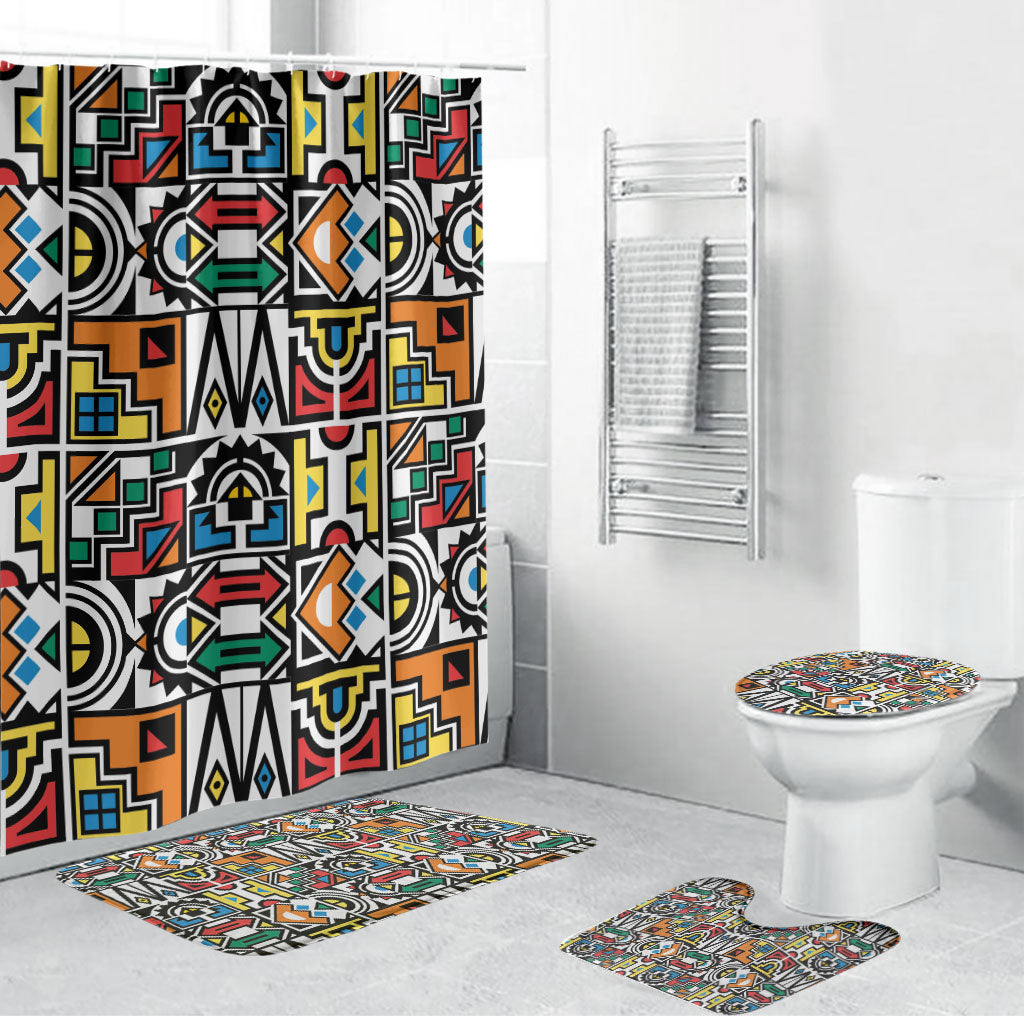 African Geometric Ndebele Patterns Bathroom Set