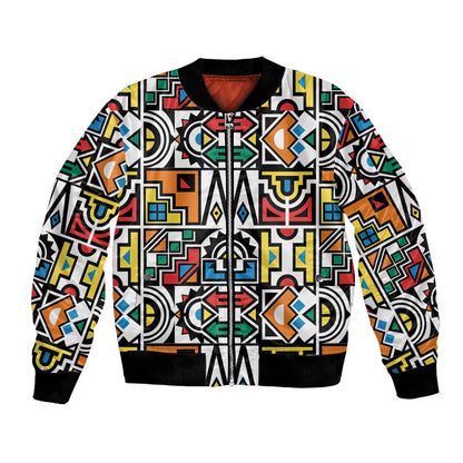 African Geometric Ndebele Patterns Bomber Jacket