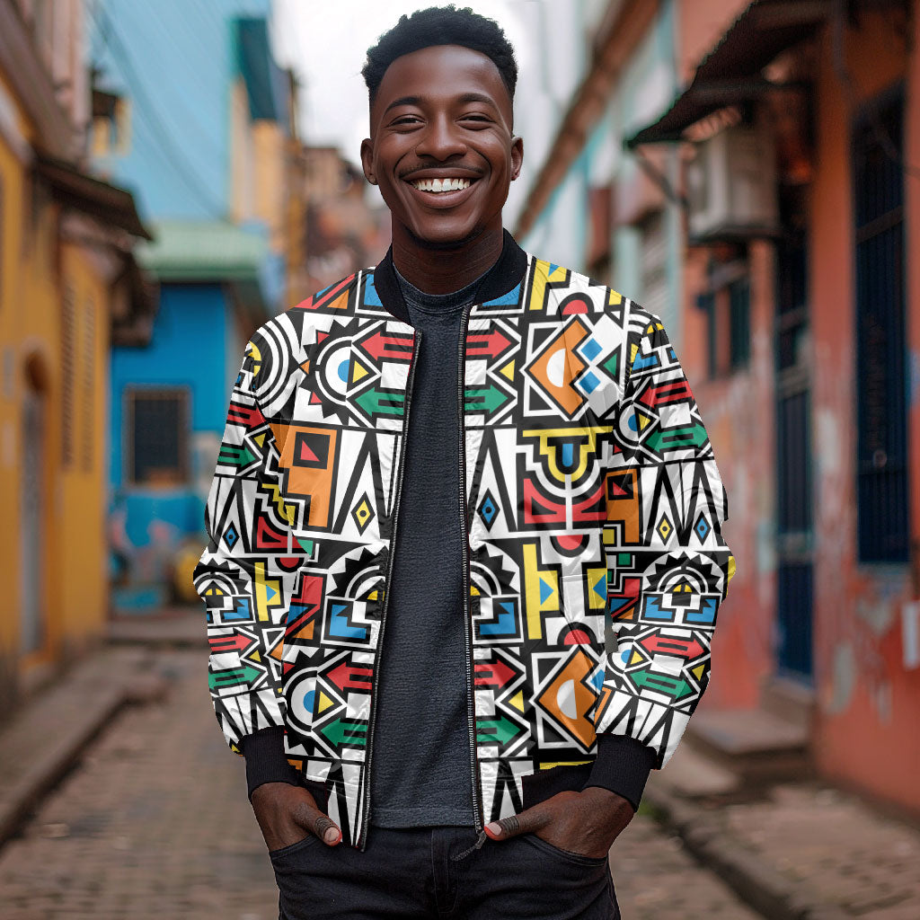 African Geometric Ndebele Patterns Bomber Jacket
