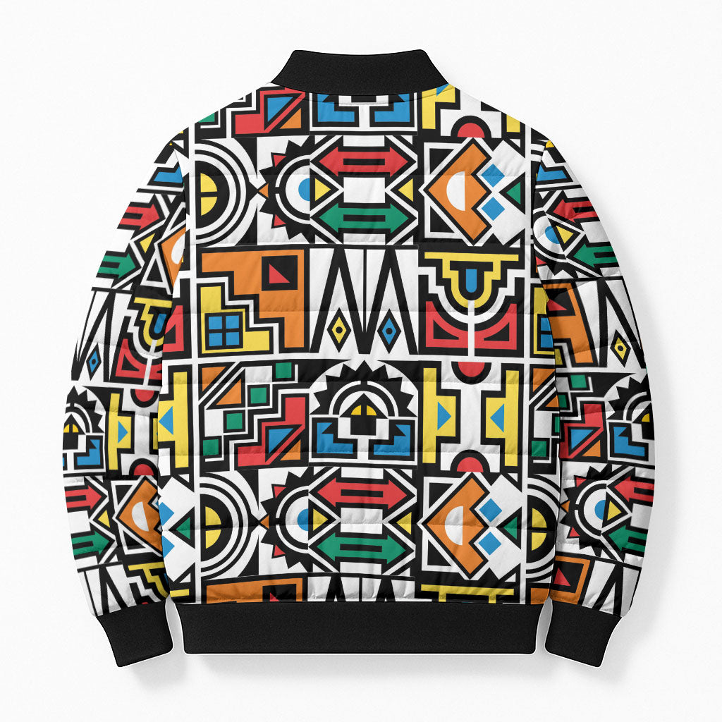 African Geometric Ndebele Patterns Bomber Puffer Jacket