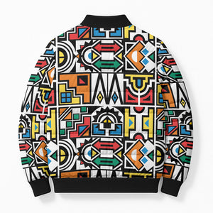 African Geometric Ndebele Patterns Bomber Puffer Jacket