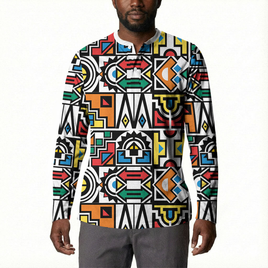 African Geometric Ndebele Patterns Button Sweatshirt