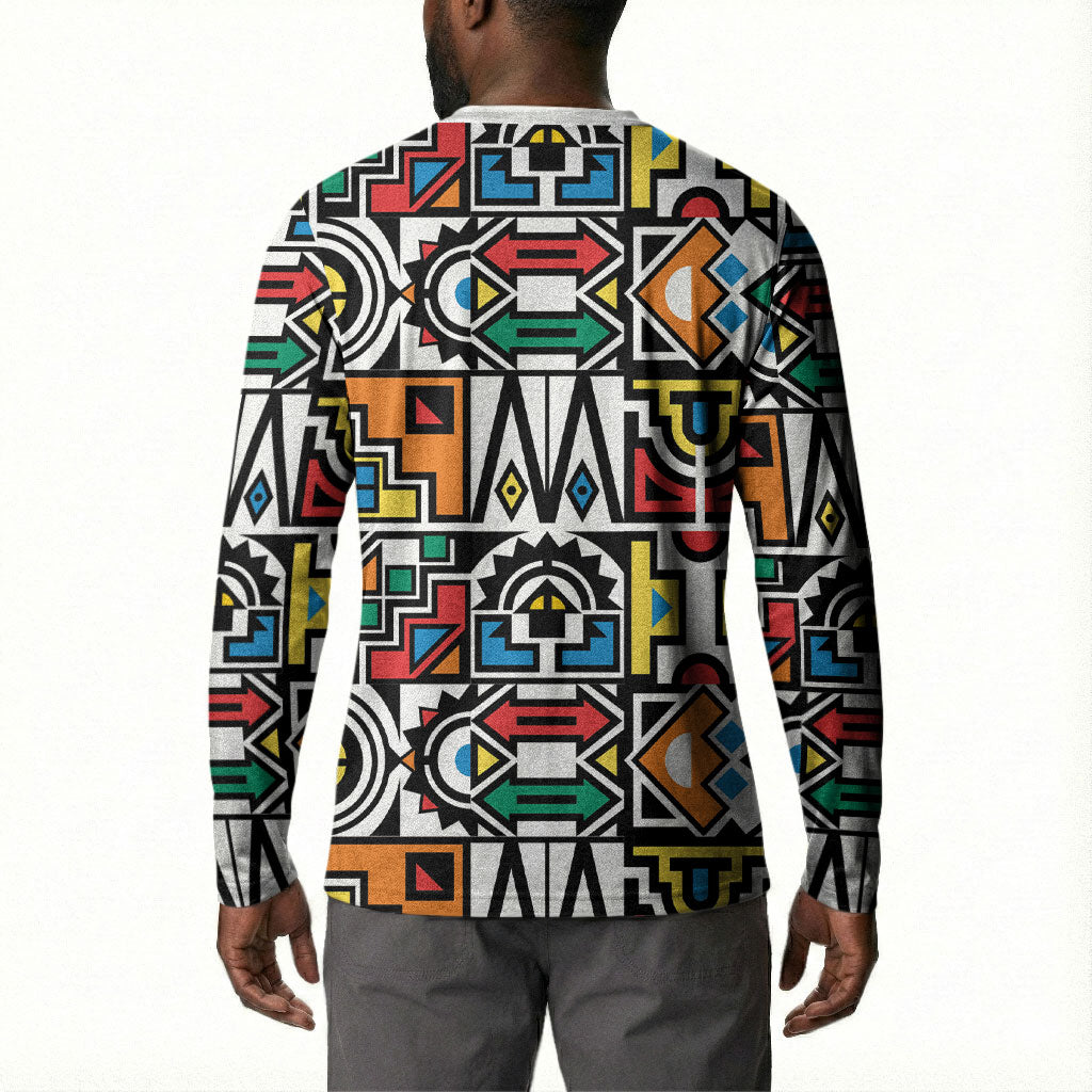 African Geometric Ndebele Patterns Button Sweatshirt