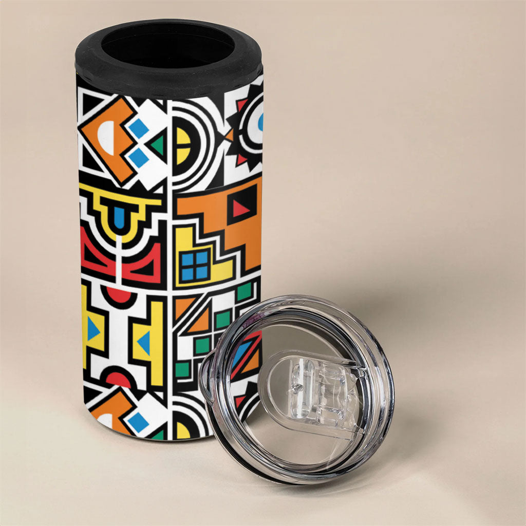 African Geometric Ndebele Patterns 4 in 1 Can Cooler Tumbler
