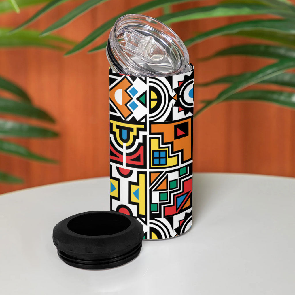 African Geometric Ndebele Patterns 4 in 1 Can Cooler Tumbler