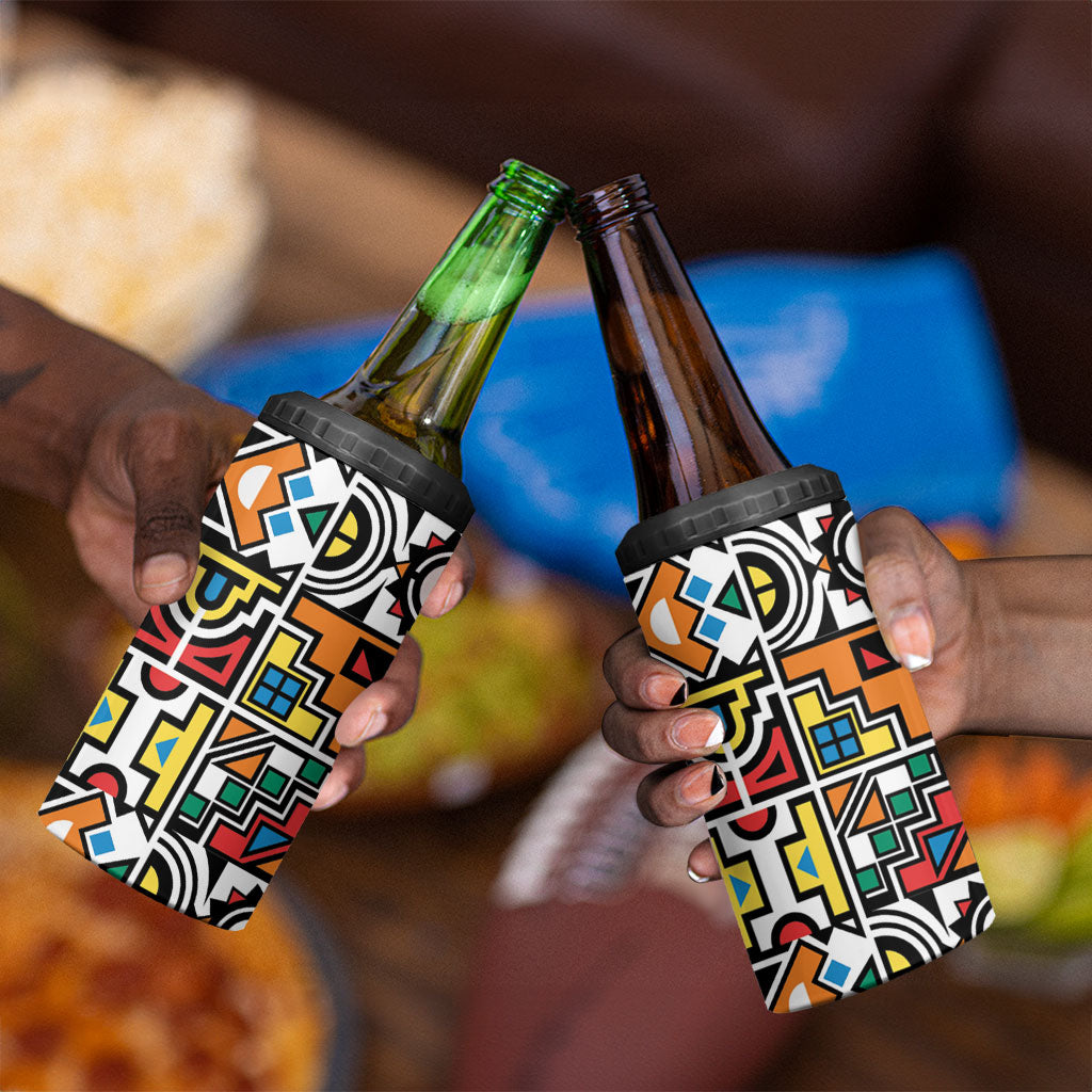 African Geometric Ndebele Patterns 4 in 1 Can Cooler Tumbler