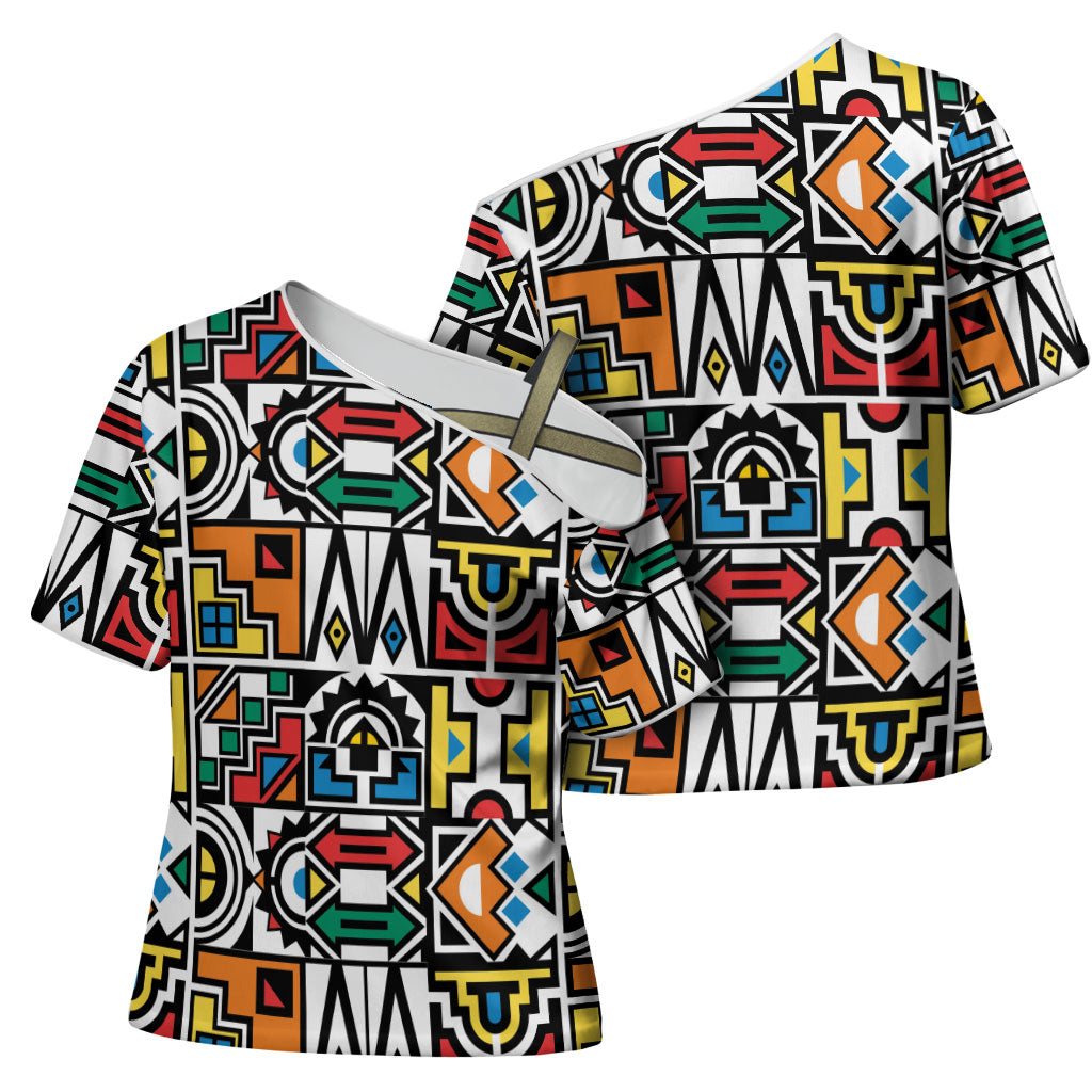 African Geometric Ndebele Patterns Cross Shoulder Shirt