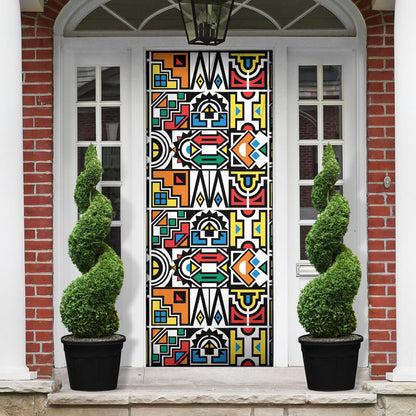 African Geometric Ndebele Patterns Door Cover