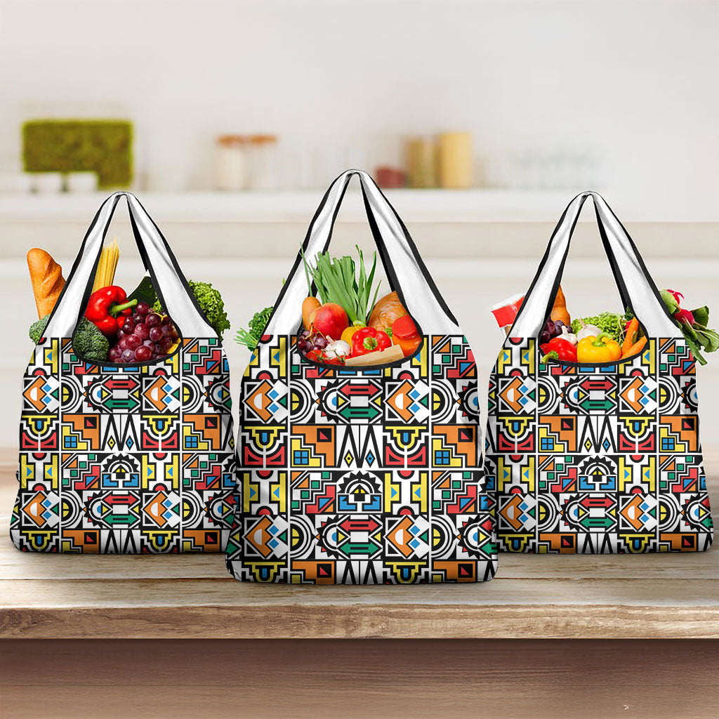 African Geometric Ndebele Patterns Grocery Bag