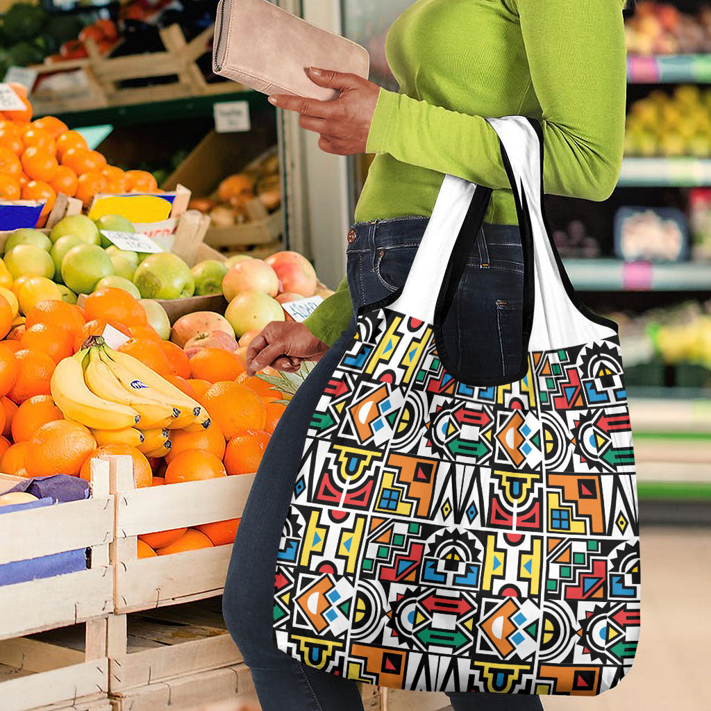 African Geometric Ndebele Patterns Grocery Bag