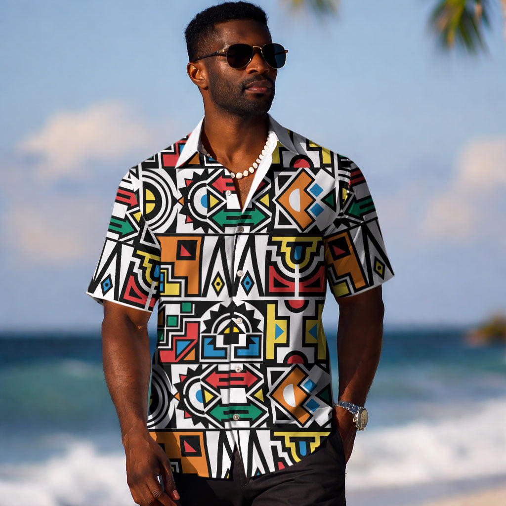African Geometric Ndebele Patterns Hawaiian Shirt