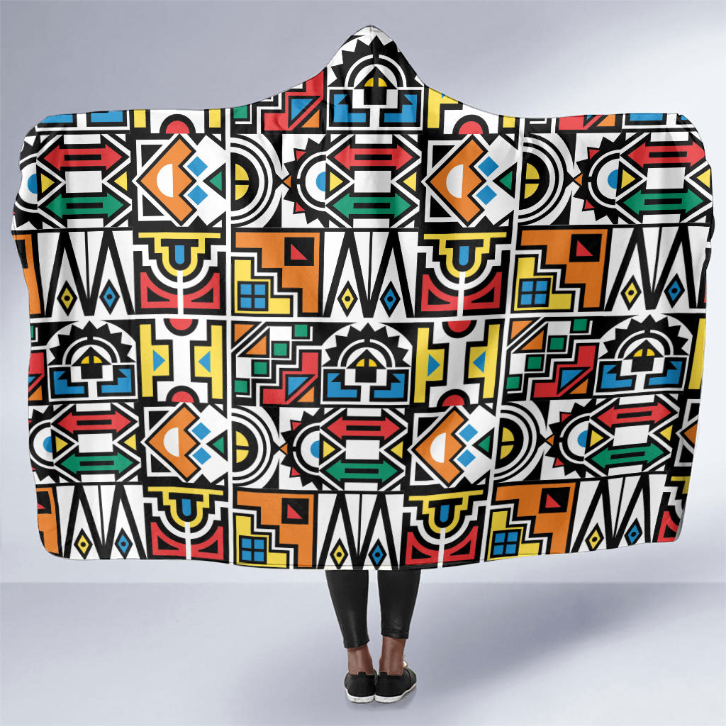 African Geometric Ndebele Patterns Hooded Blanket
