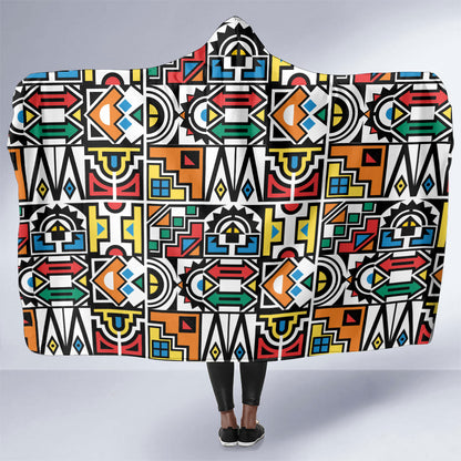 African Geometric Ndebele Patterns Hooded Blanket