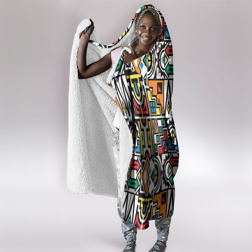 African Geometric Ndebele Patterns Hooded Blanket